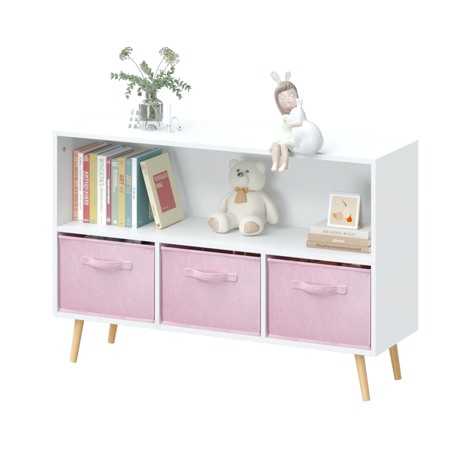 Children's Book Display Kids Bookcase with 3 Fabric Bins