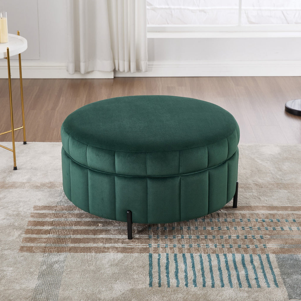 31.5'W Upholstered Round Ottoman with Reversible Lid