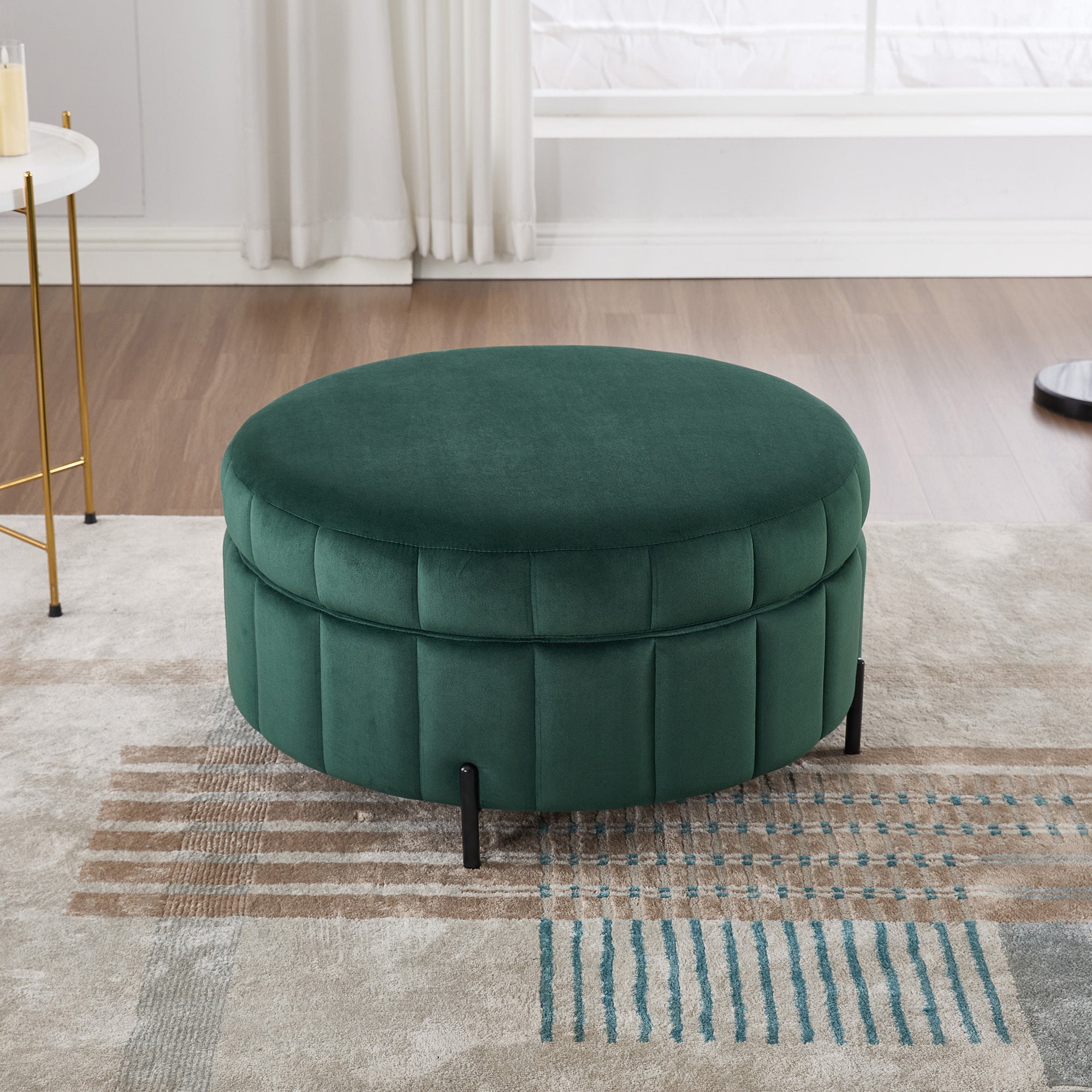 31.5'W Upholstered Round Ottoman with Reversible Lid