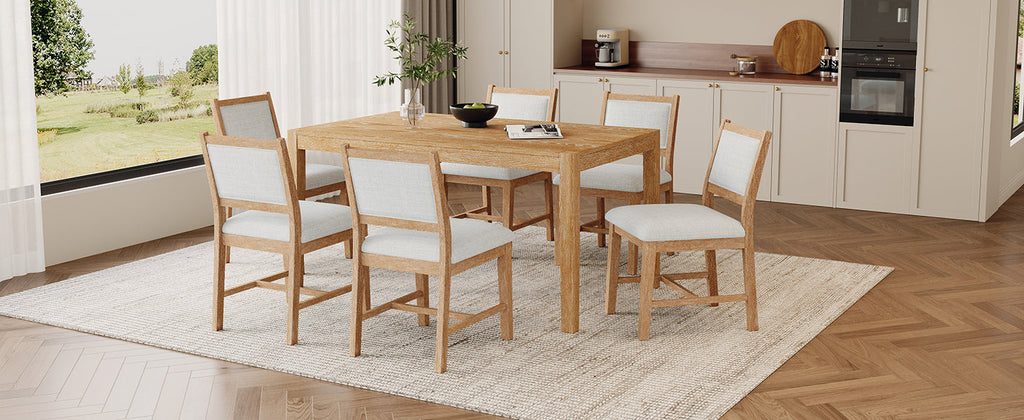 7-Piece Retro Rectangular Wood Dining Table Set