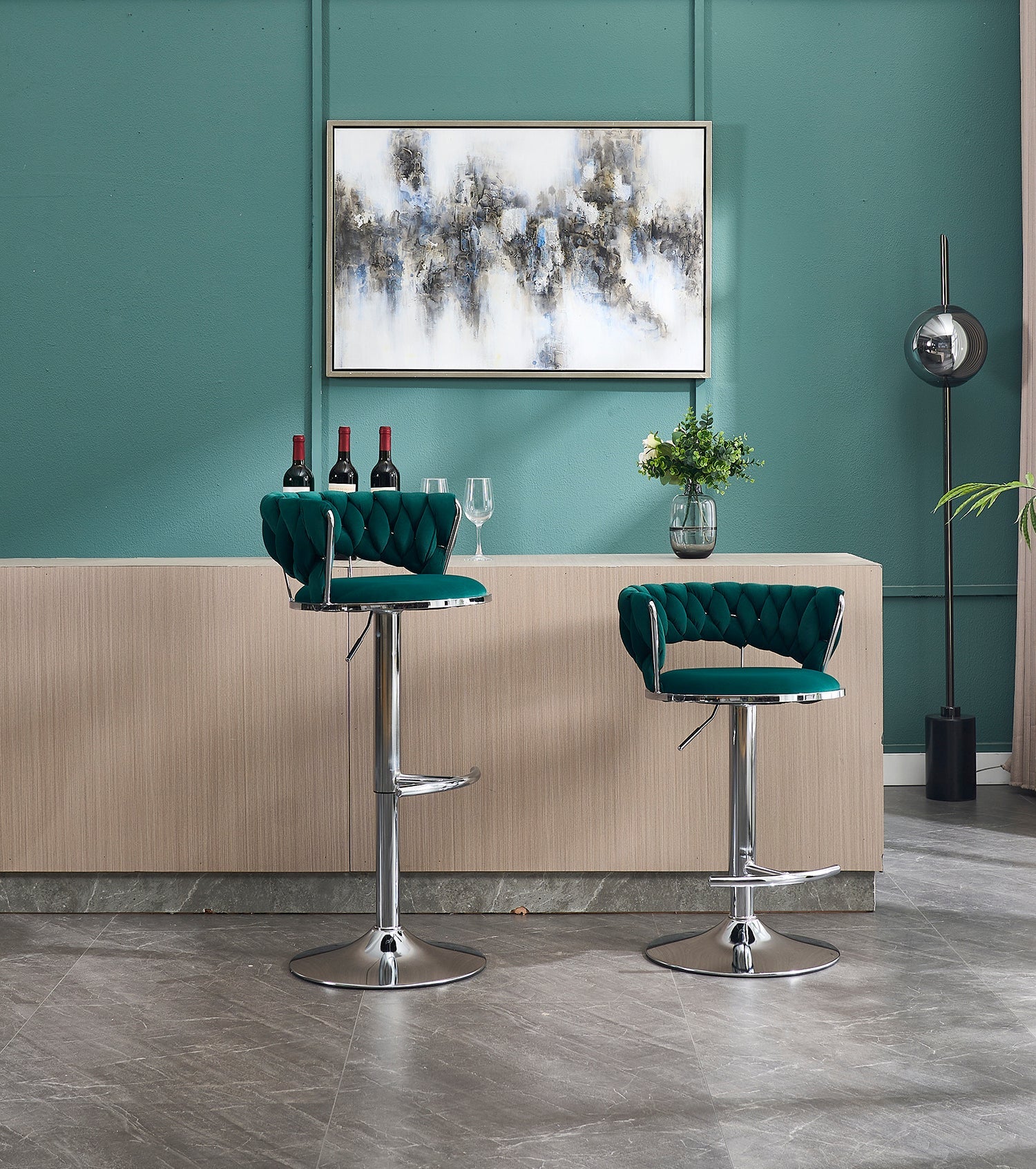 2PCS Metal Bar Stools with Chrome Footrest and Base