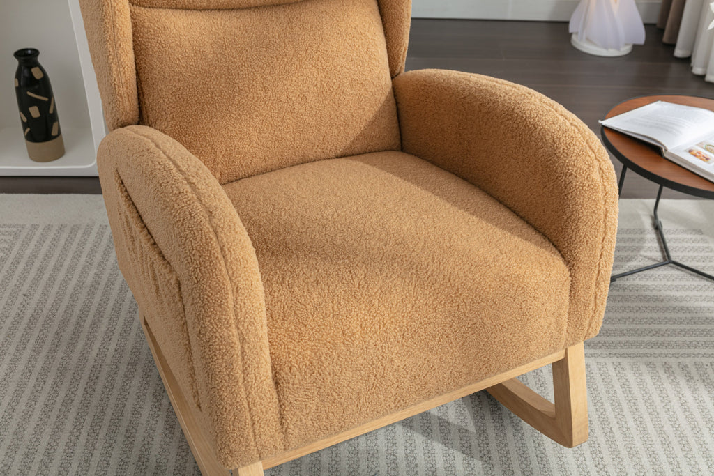 Teddy Fabric Rocking Chair with Packet Wood Legs