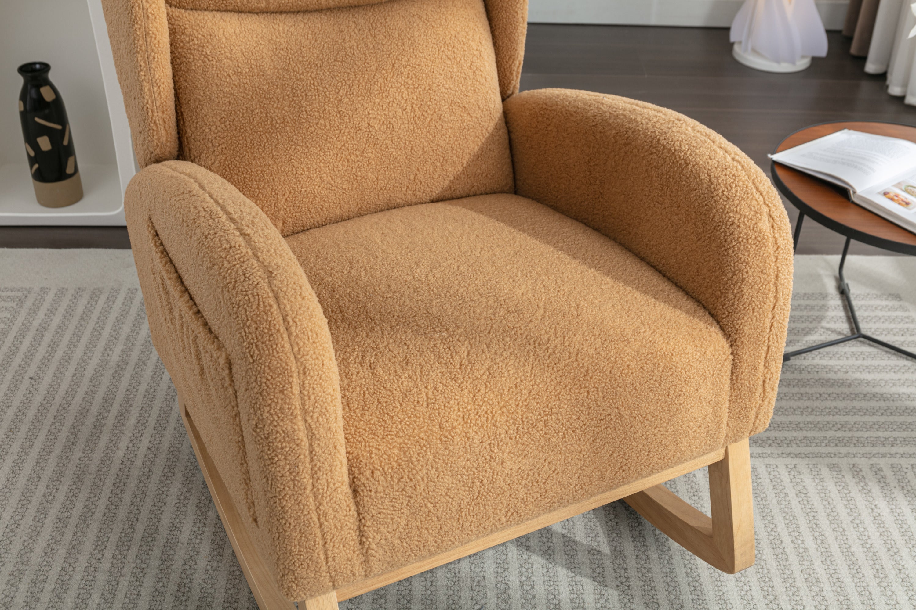 Teddy Fabric Rocking Chair with Packet Wood Legs