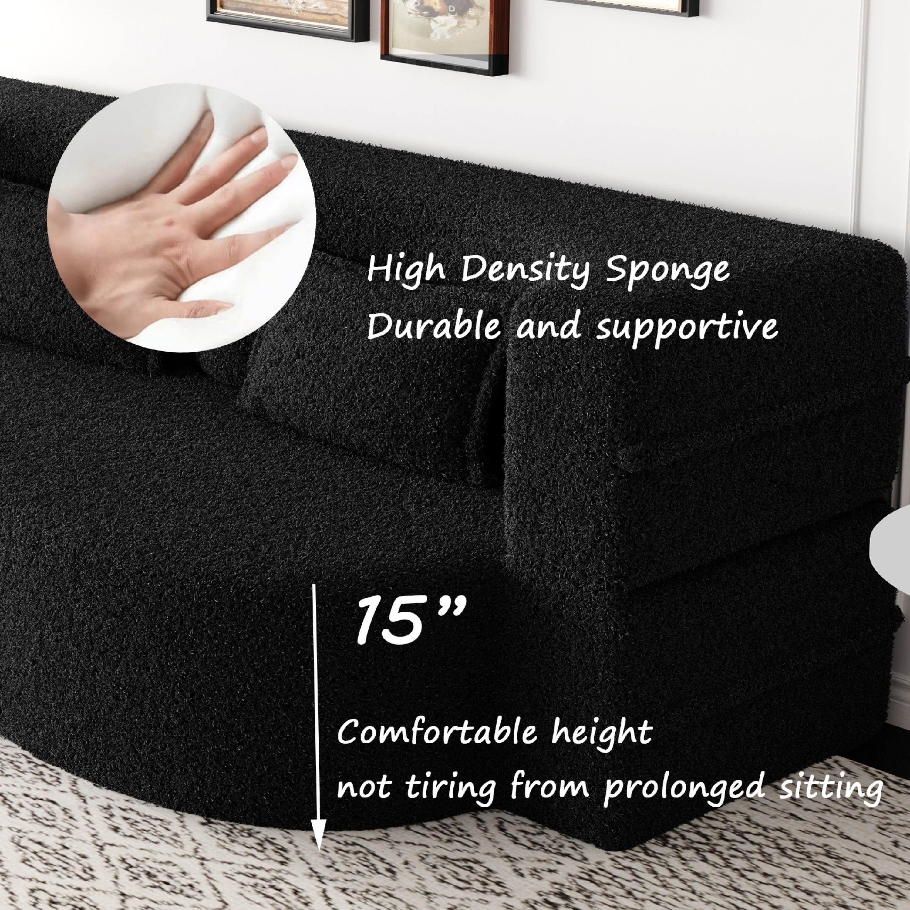 Modern Convertible Teddy Fabric Sofa with 2 Pillows