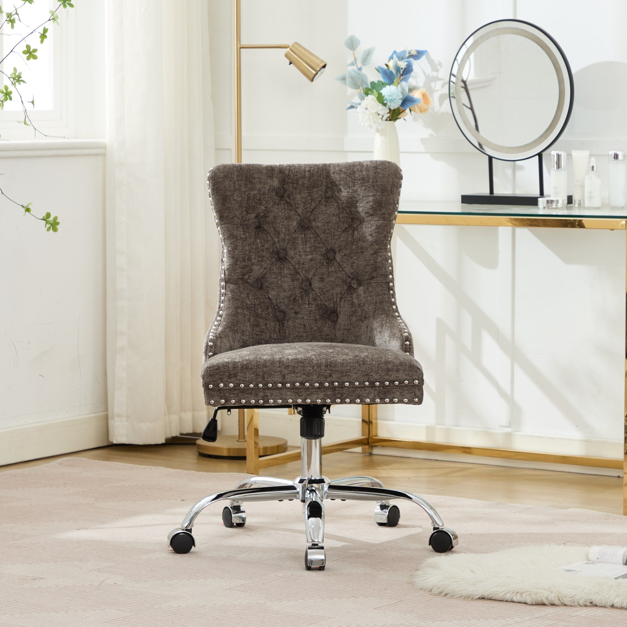 Modern Chenille Upholstered Tufted Button Home Office Chair