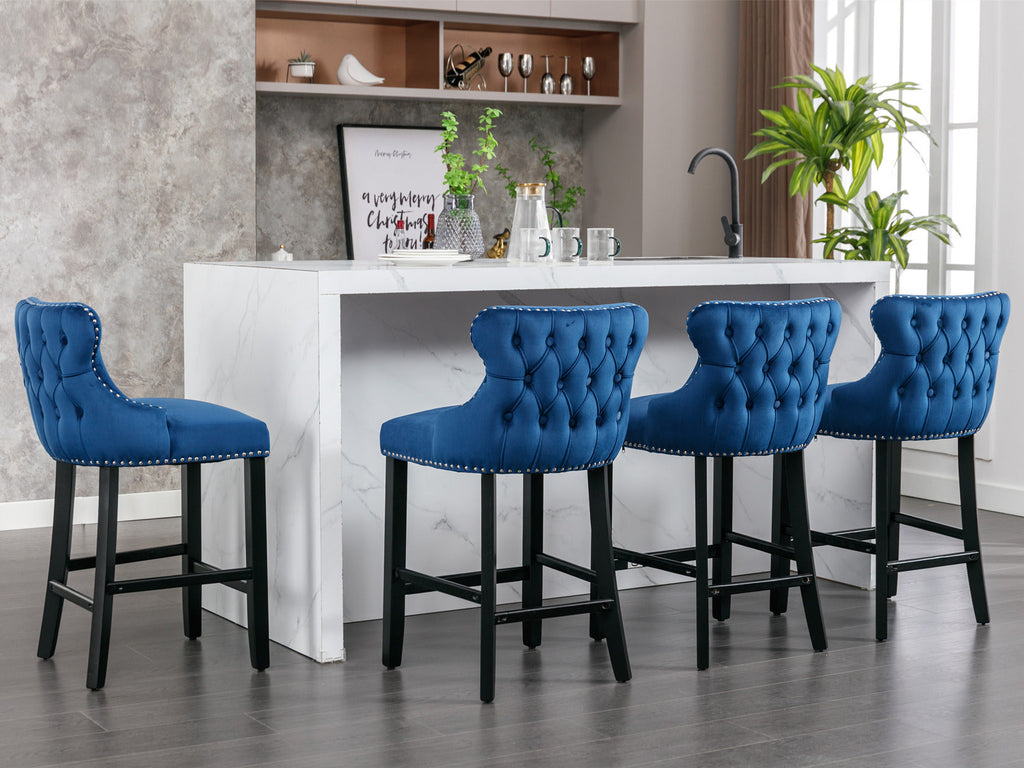 Leisure Style Velvet Upholstered Wing-Back Barstools (Set of 2)