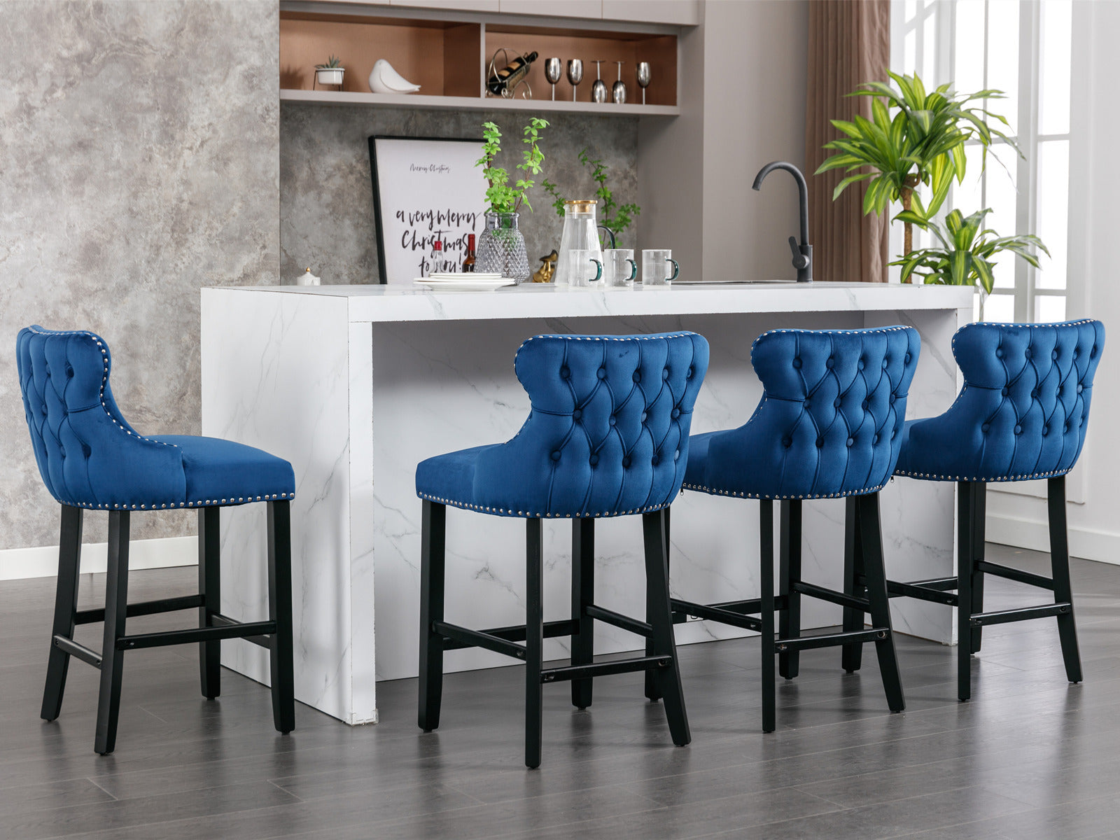 Leisure Style Velvet Upholstered Wing-Back Barstools (Set of 2)