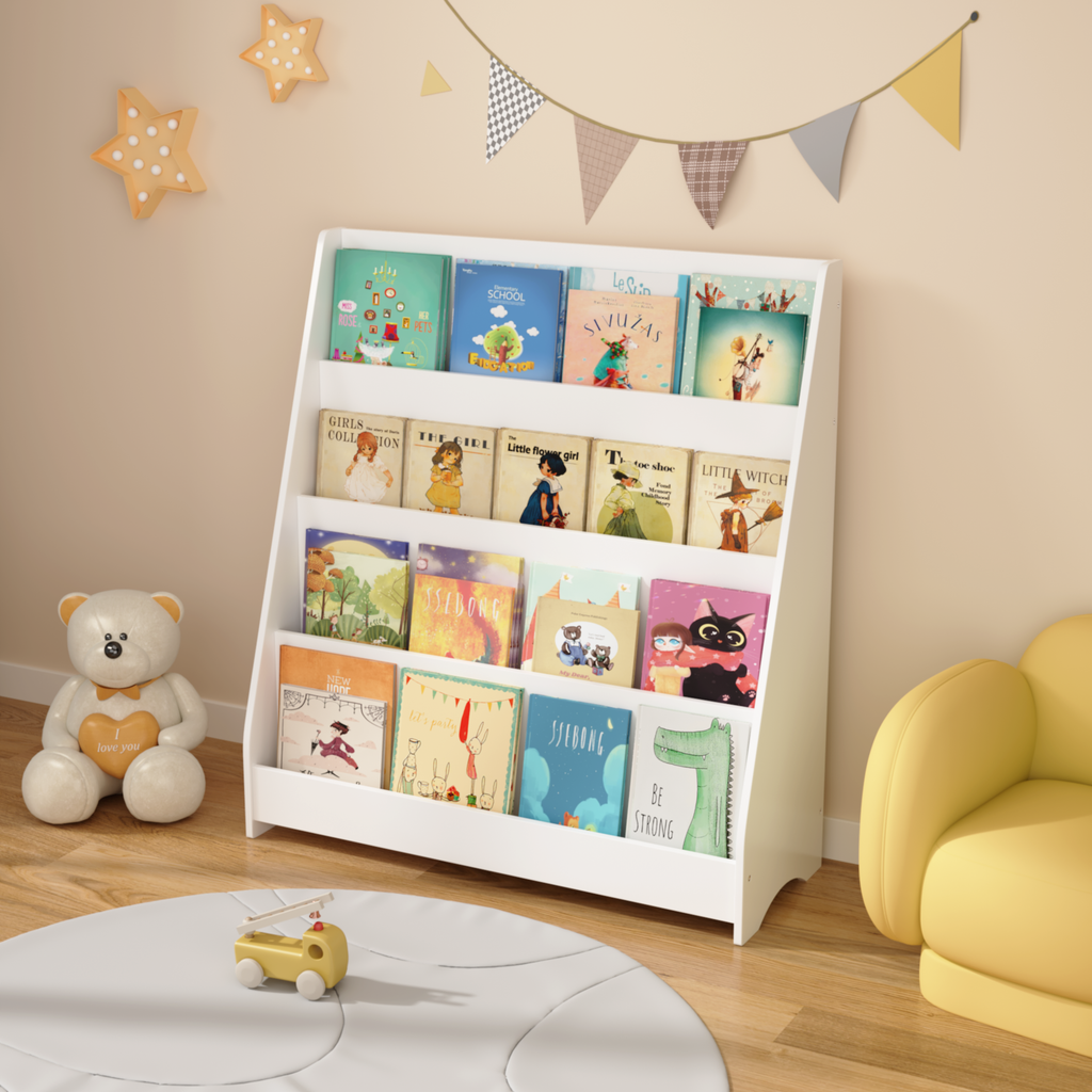 4-Tier MDF Toddler Book Display Shelves Kids Bookshelf