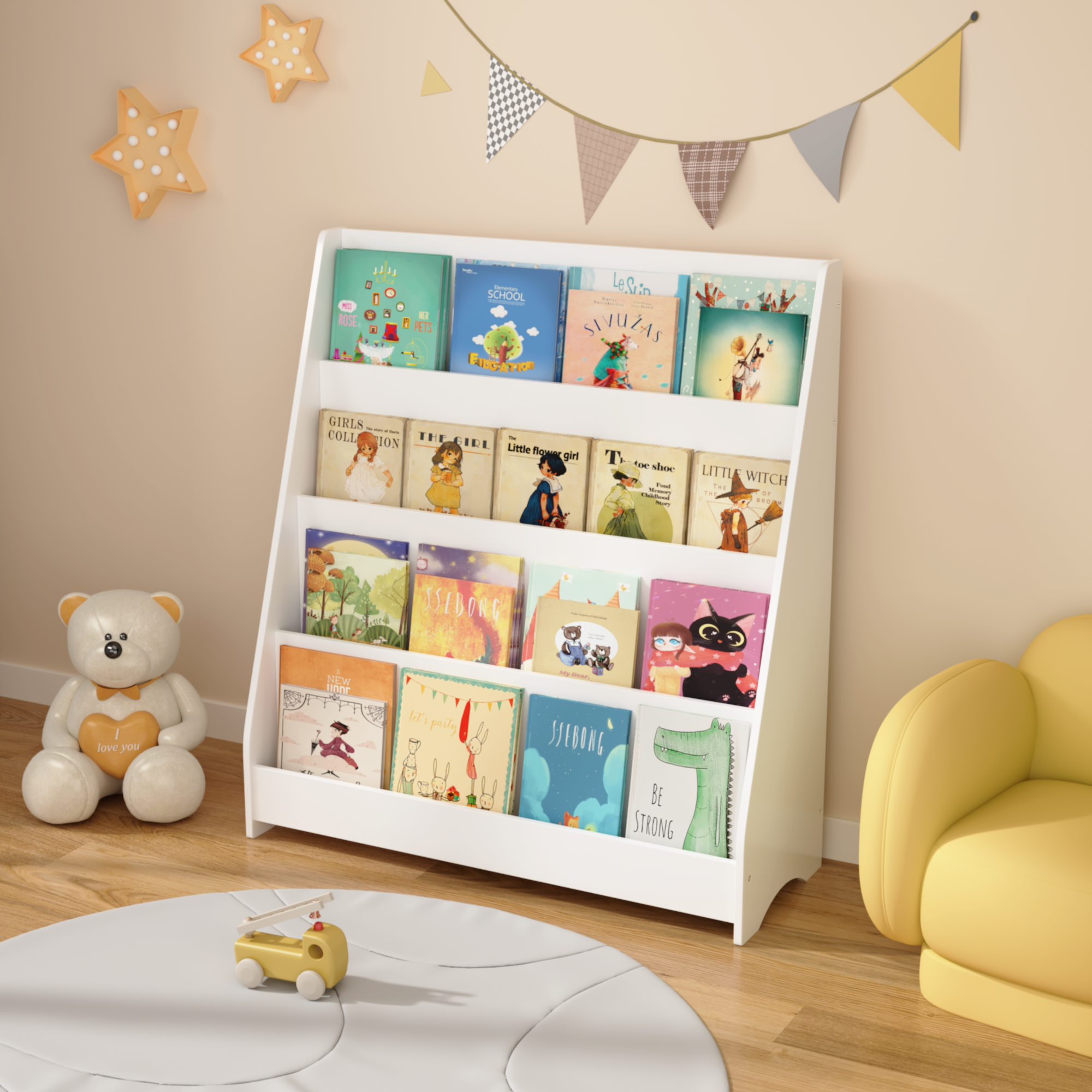4-Tier MDF Toddler Book Display Shelves Kids Bookshelf