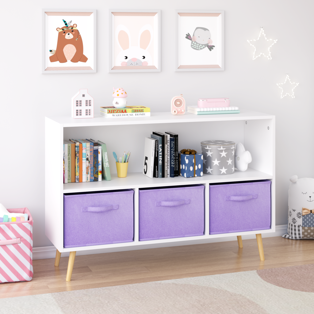 Children's Book Display Kids Bookcase with 3 Fabric Bins