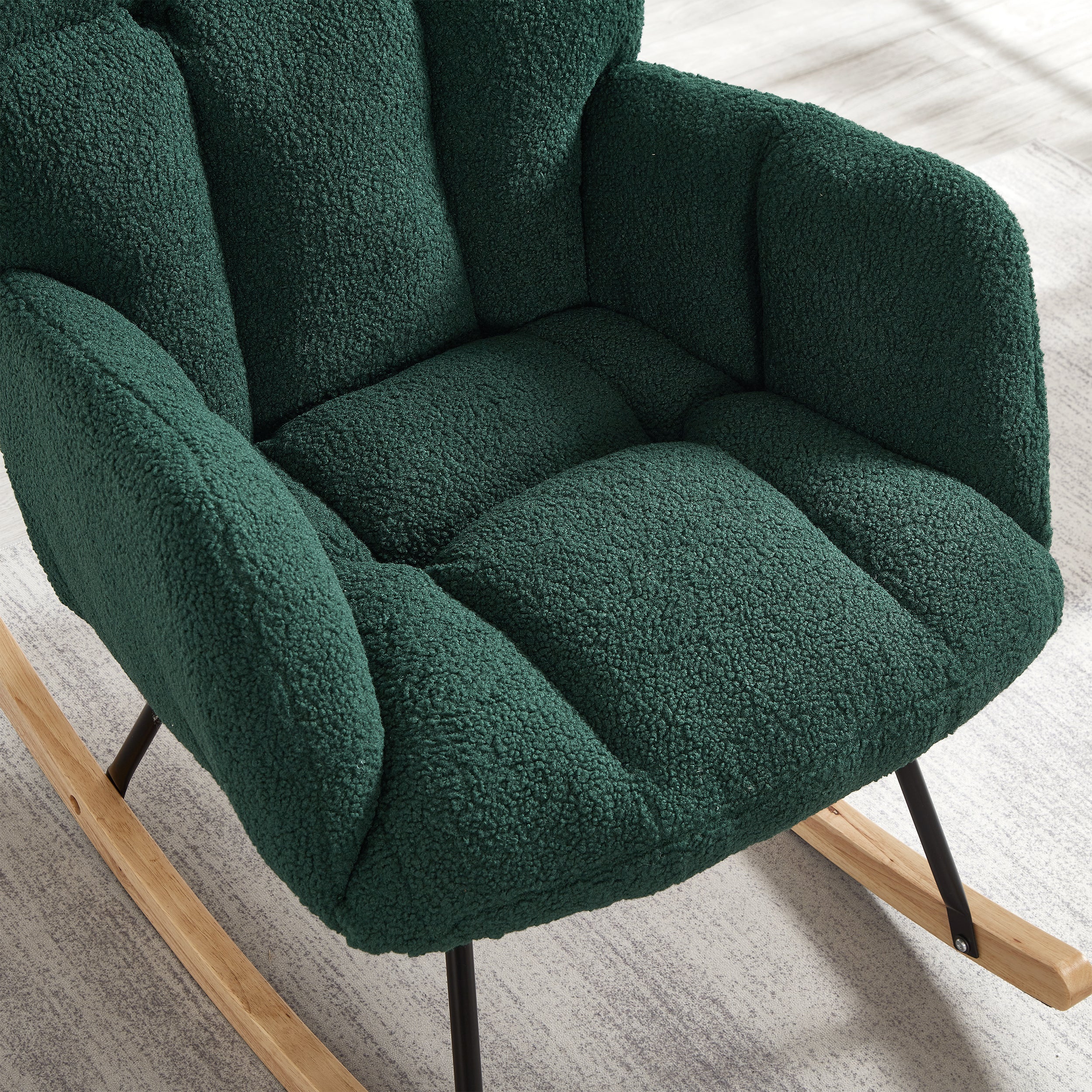 Tufted Upholstered Teddy Fabric Glider Rocking Chair