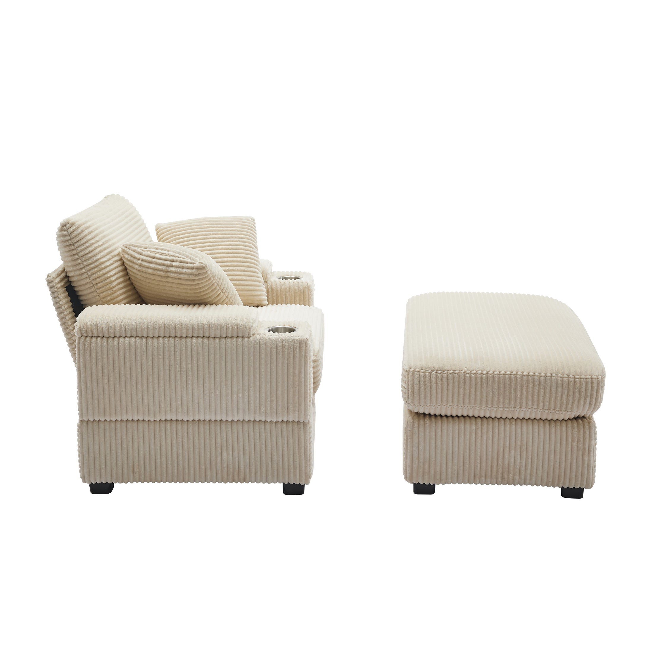 Corduroy Upholstered Chaise Lounge Sofa with Handrail Storage