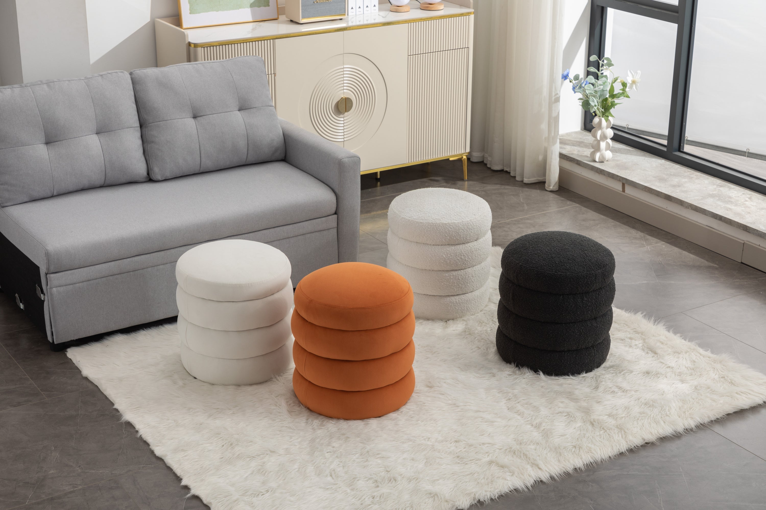 Boucle/Velvet Round Ottoman Footrest Stool