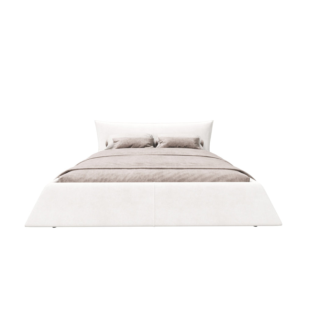 Queen Size Upholstered Platform Bed with Velvet Headboard