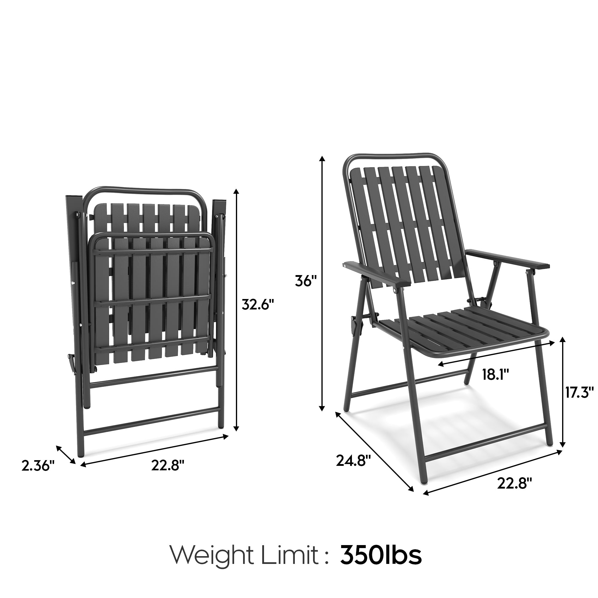 2-Piece Folding Chair 350lb Capacity Rust-Resistant Stain-Proof for Balcony Garden