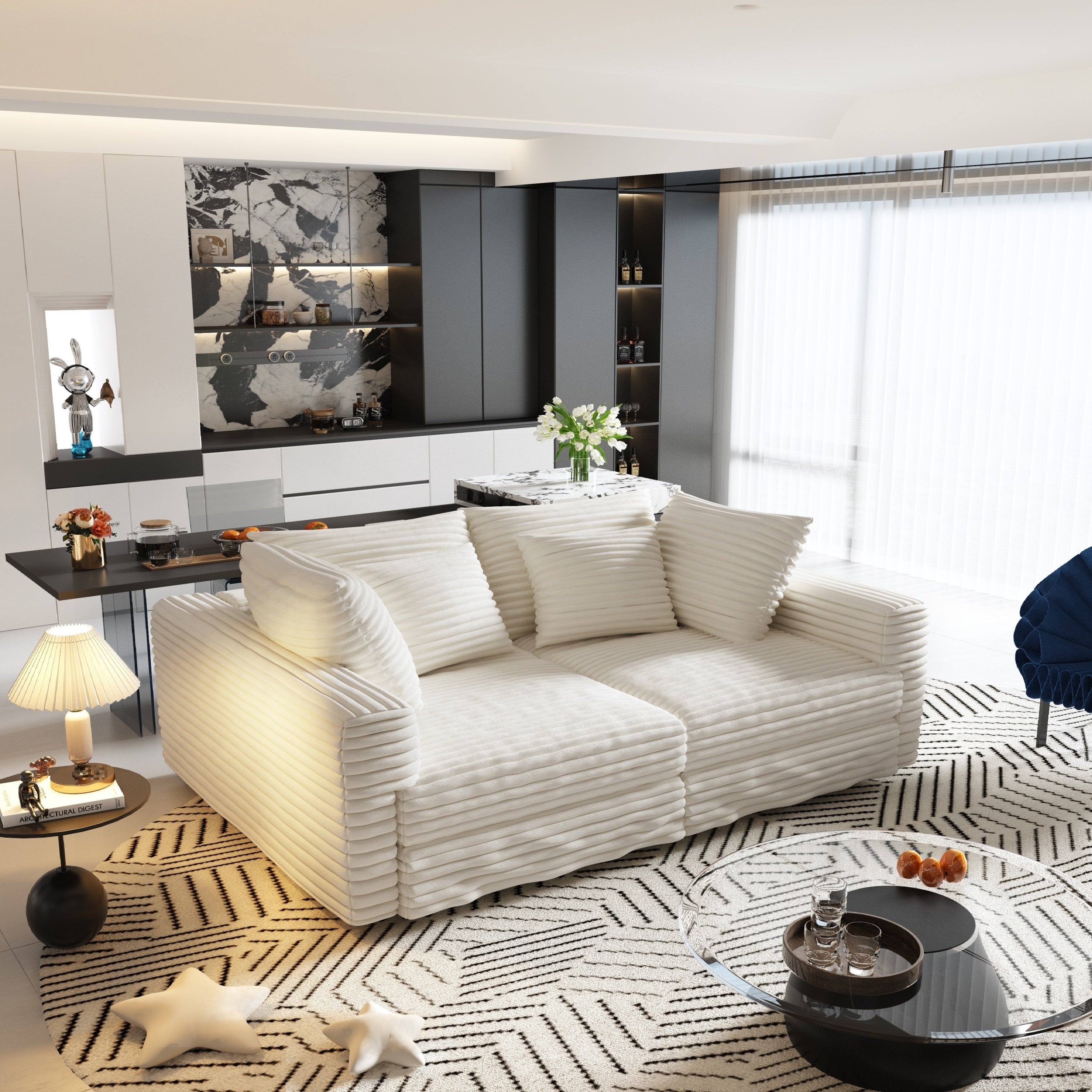 82.7' Modern Comfy Cloud Couch Sofa with Soft Pillows + Ottomans Option