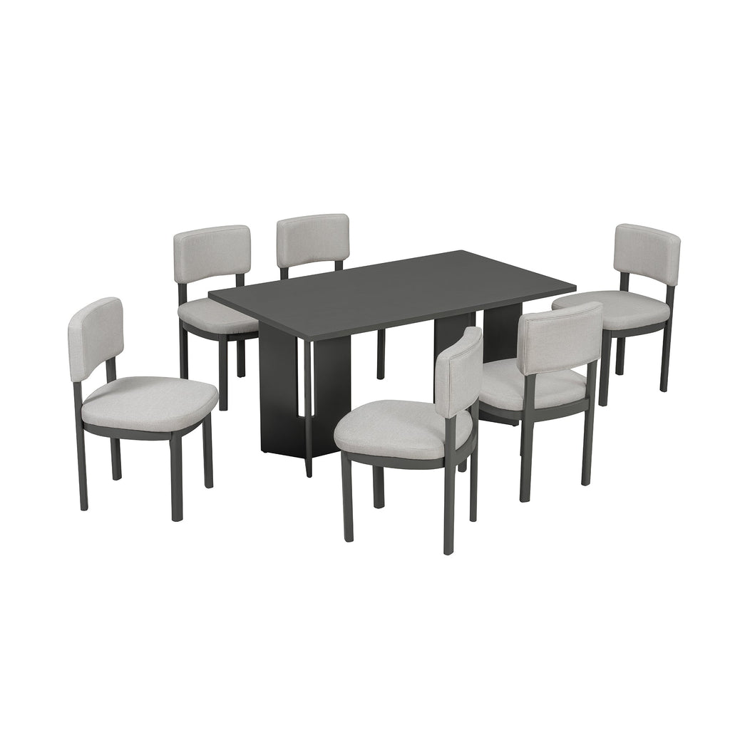 Farmhouse Dining Table Set with 6 Upholstered Chairs