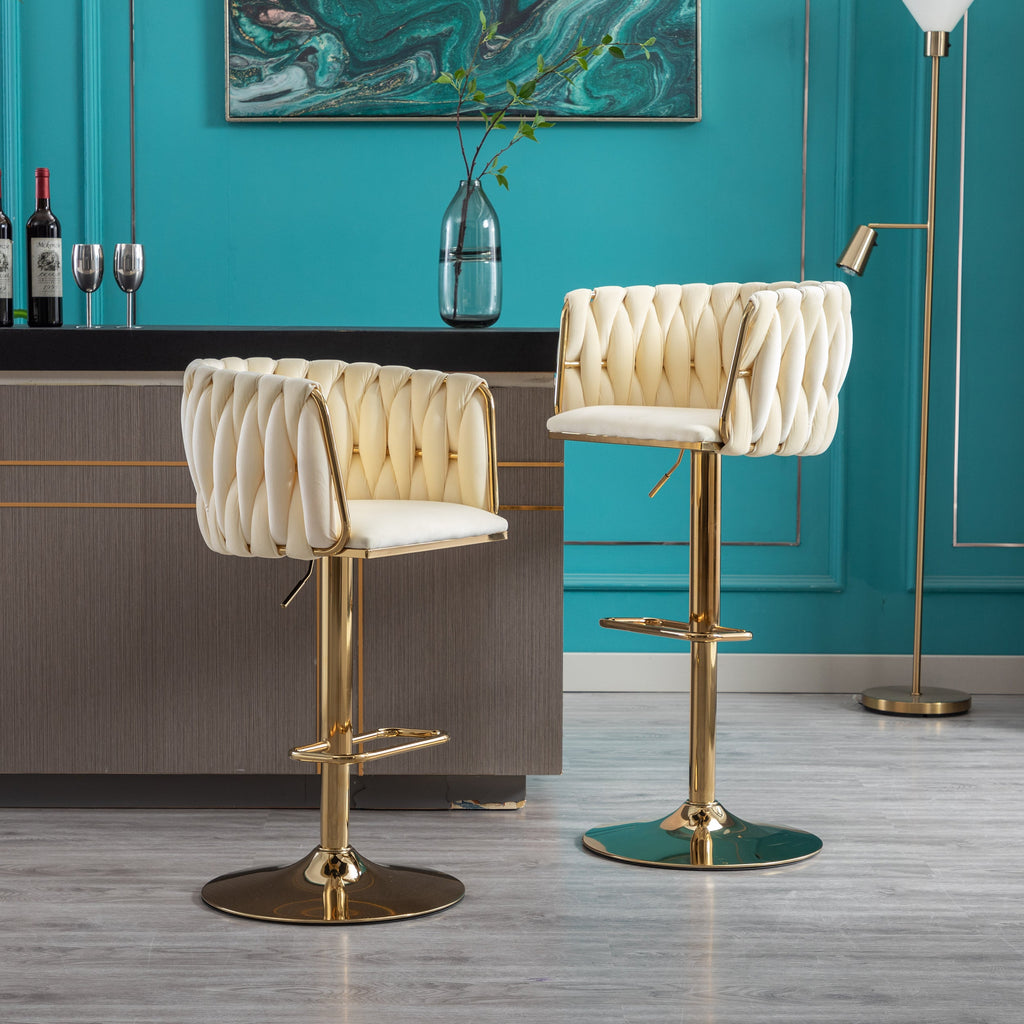 Swivel Height Adjustable Mechanical Lifting Velvet Bar Stools (Set of 2)
