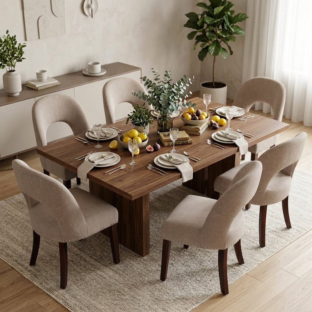Firmoz Farmhouse Hollow Back Dining Chairs with Nailhead Trim & Rubberwood Legs