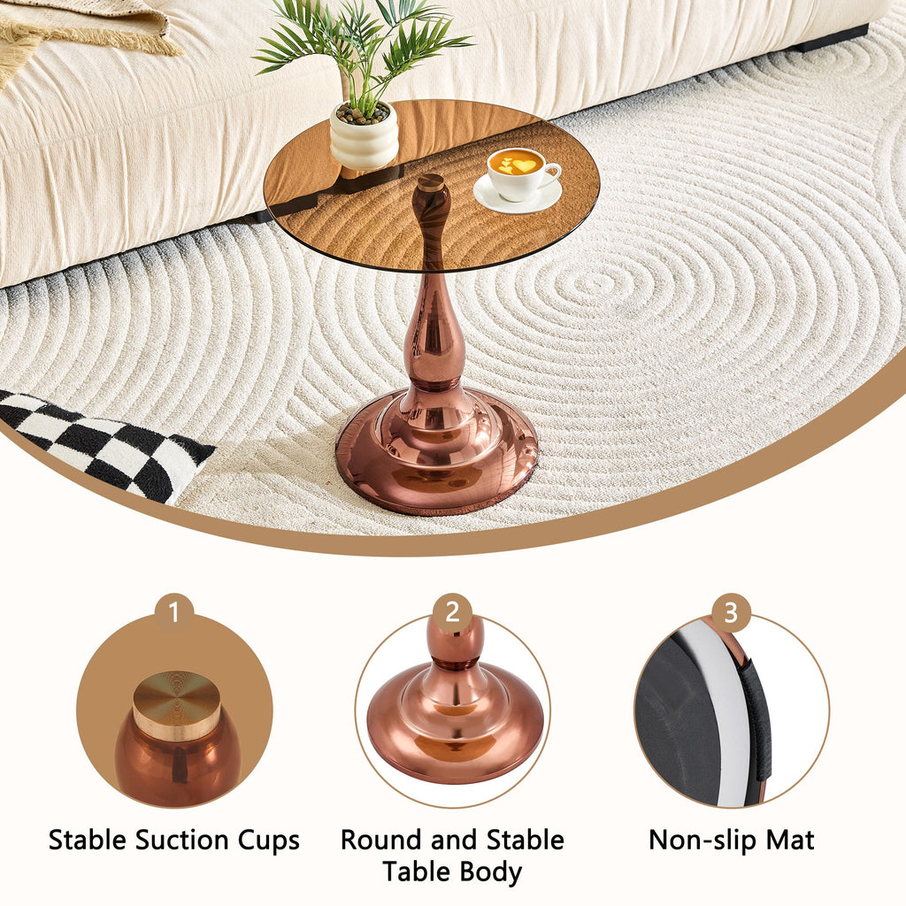 20" Small Luxury Metal Round Side Table with a Glass Top