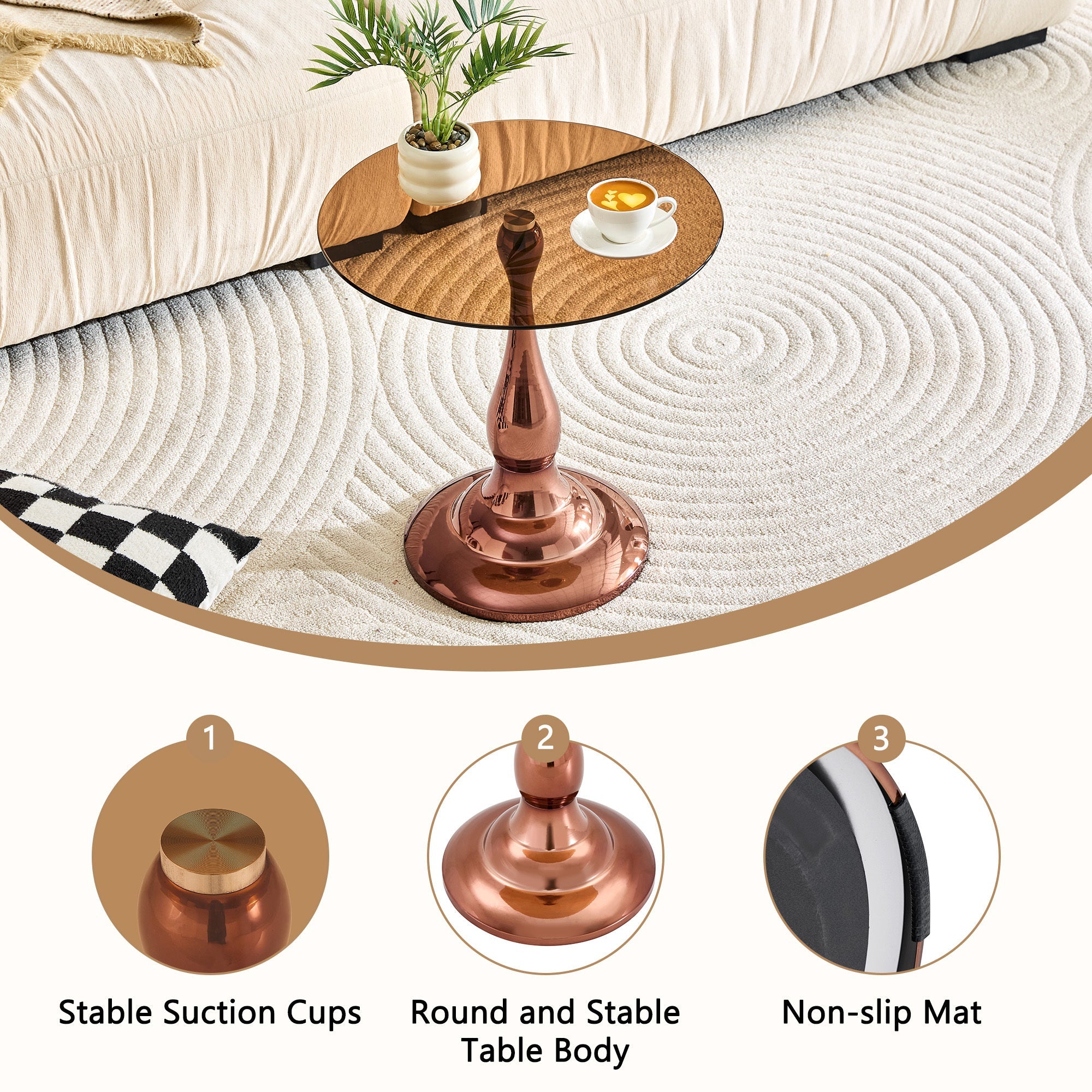 20" Small Luxury Metal Round Side Table with a Glass Top