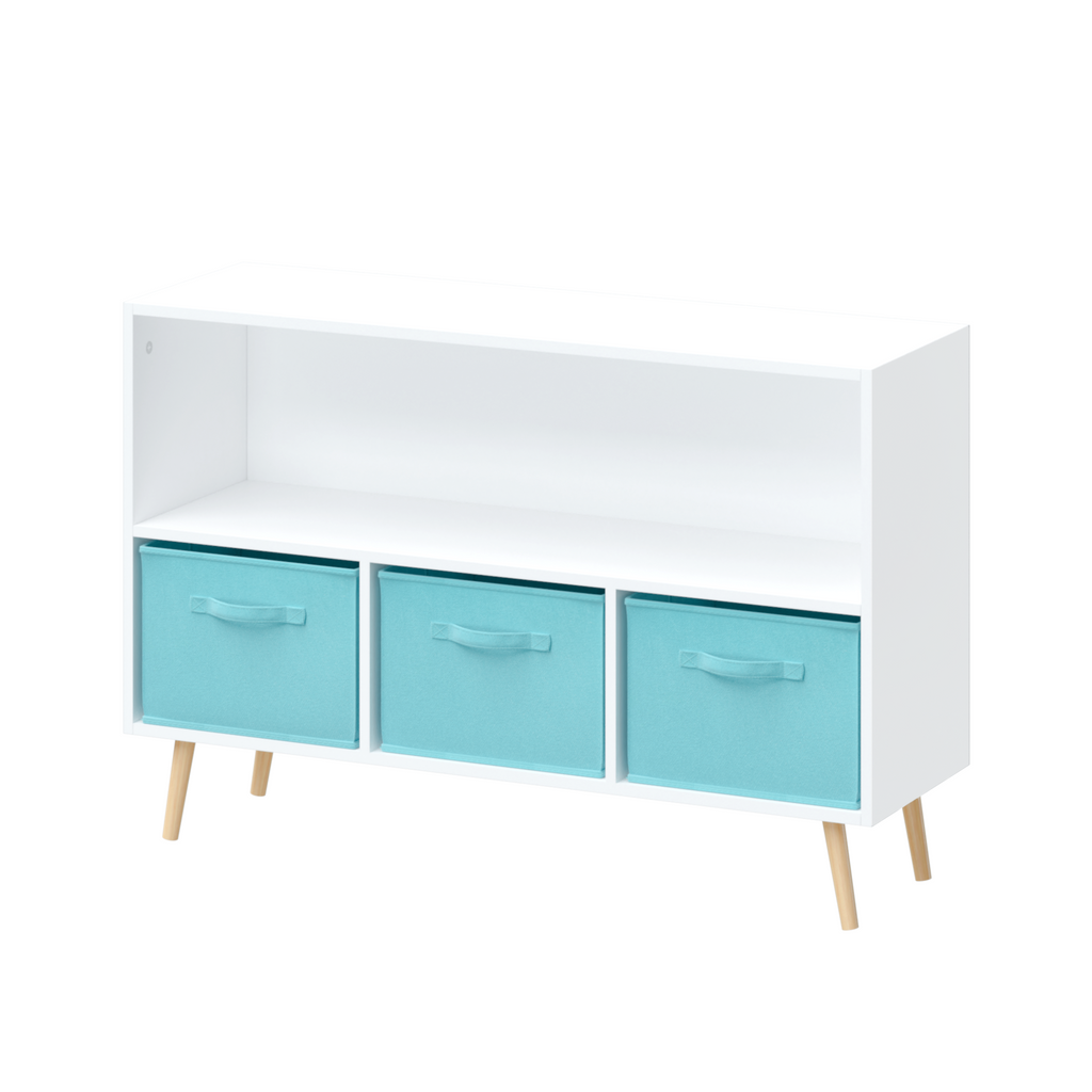 Children's Book Display Kids Bookcase with 3 Fabric Bins