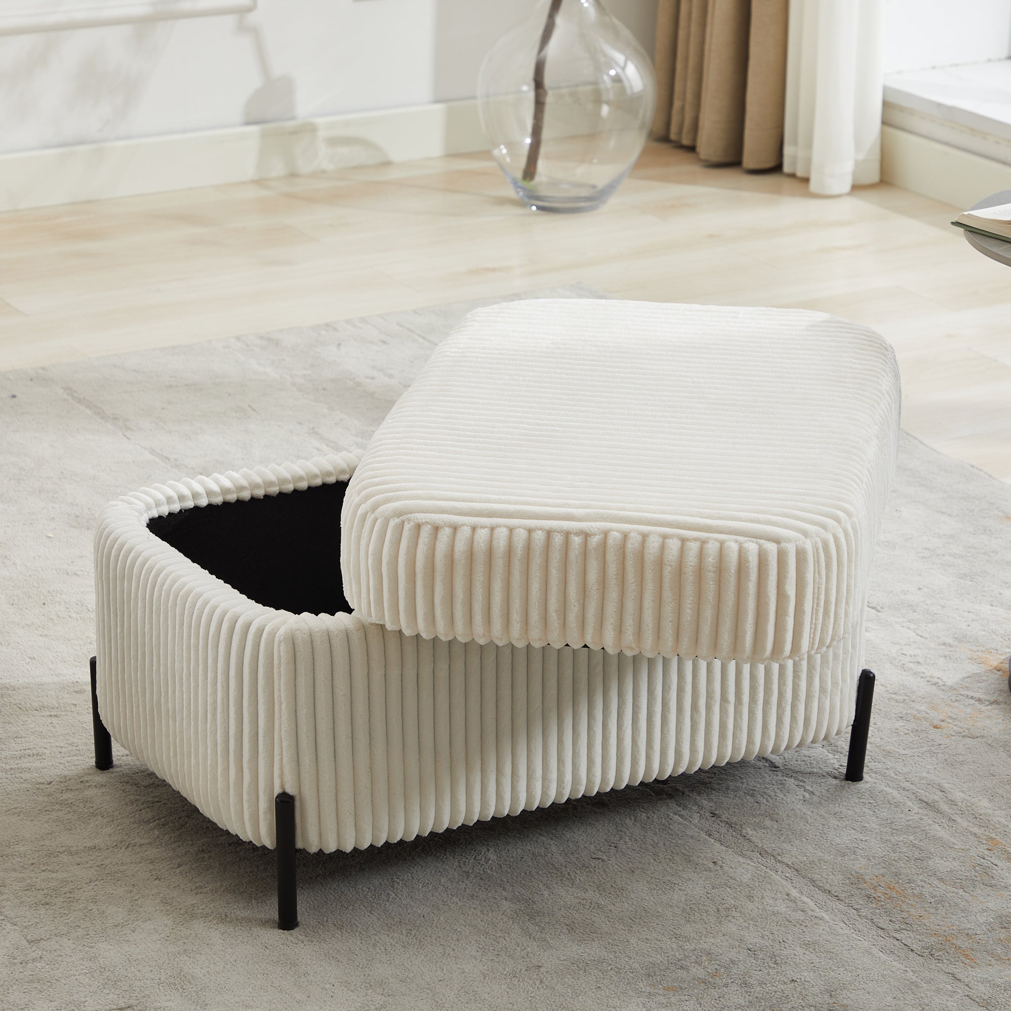 30.3' W Corduroy Upholstered  Storage Large Ottoman