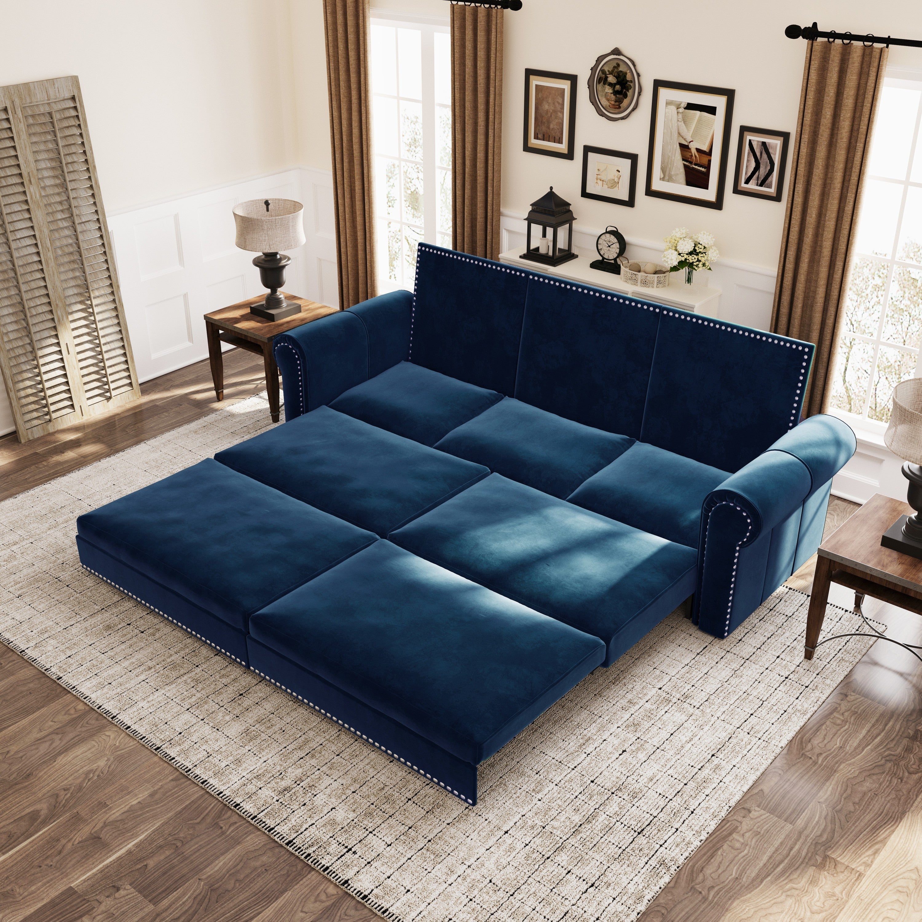 93.7' King Velvet Convertible Sleeper Sofa