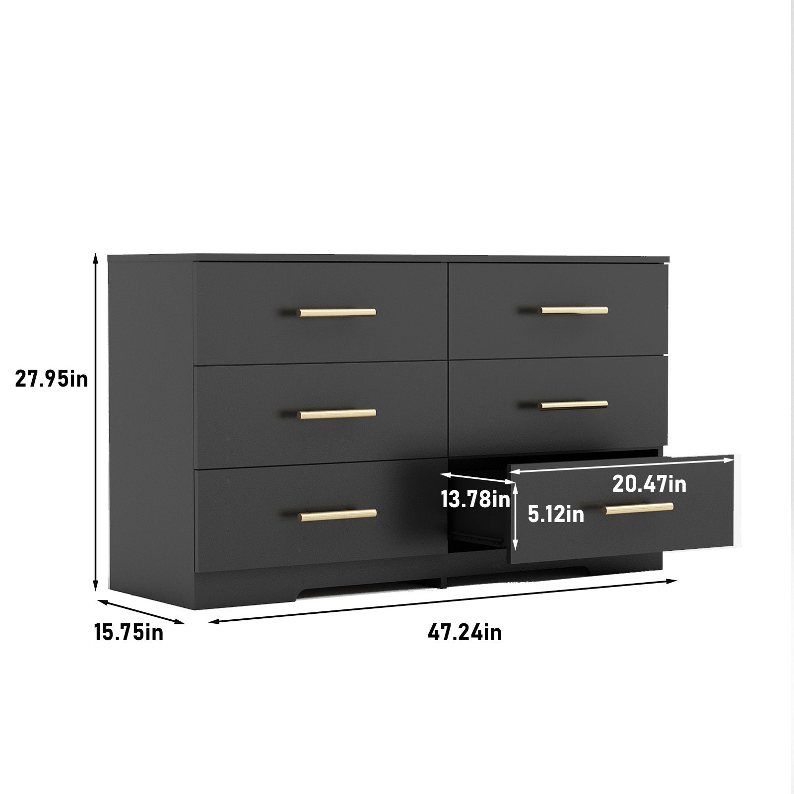 Large 6 Drawers Chest Dressers Table with Golden Handle