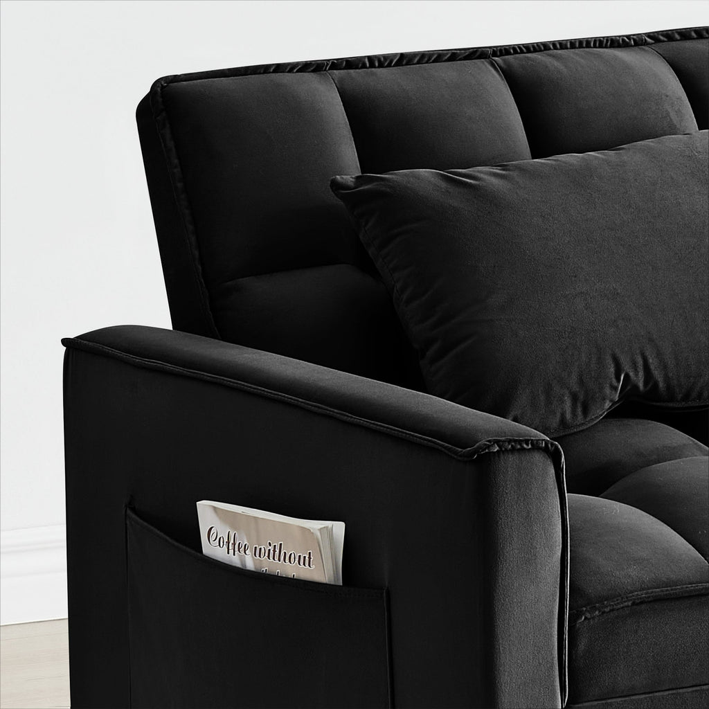 Velvet Foldable Sofa Bed Adjustable Back with USB, Ashtray & Phone Stand