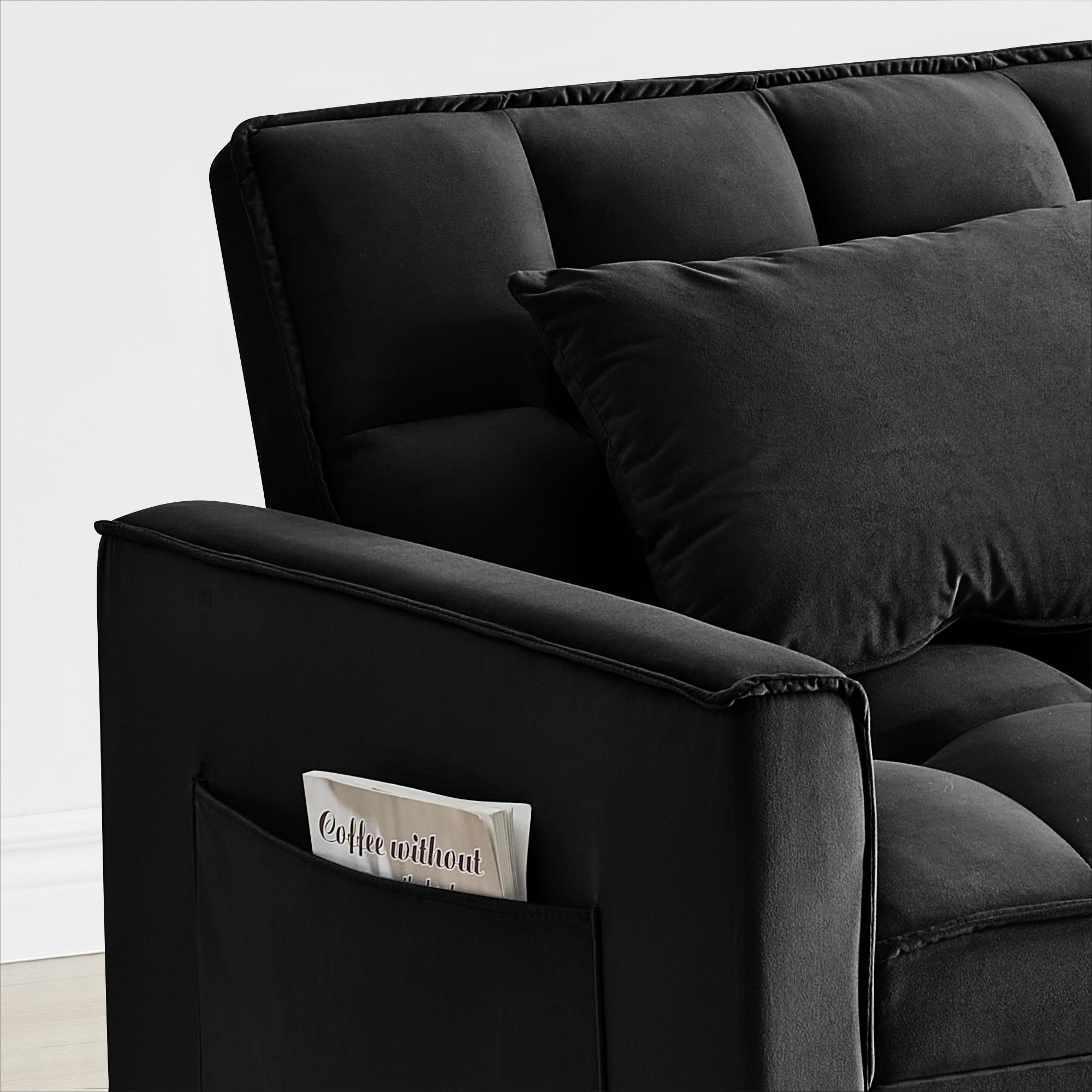 Velvet Foldable Sofa Bed Adjustable Back with USB, Ashtray & Phone Stand