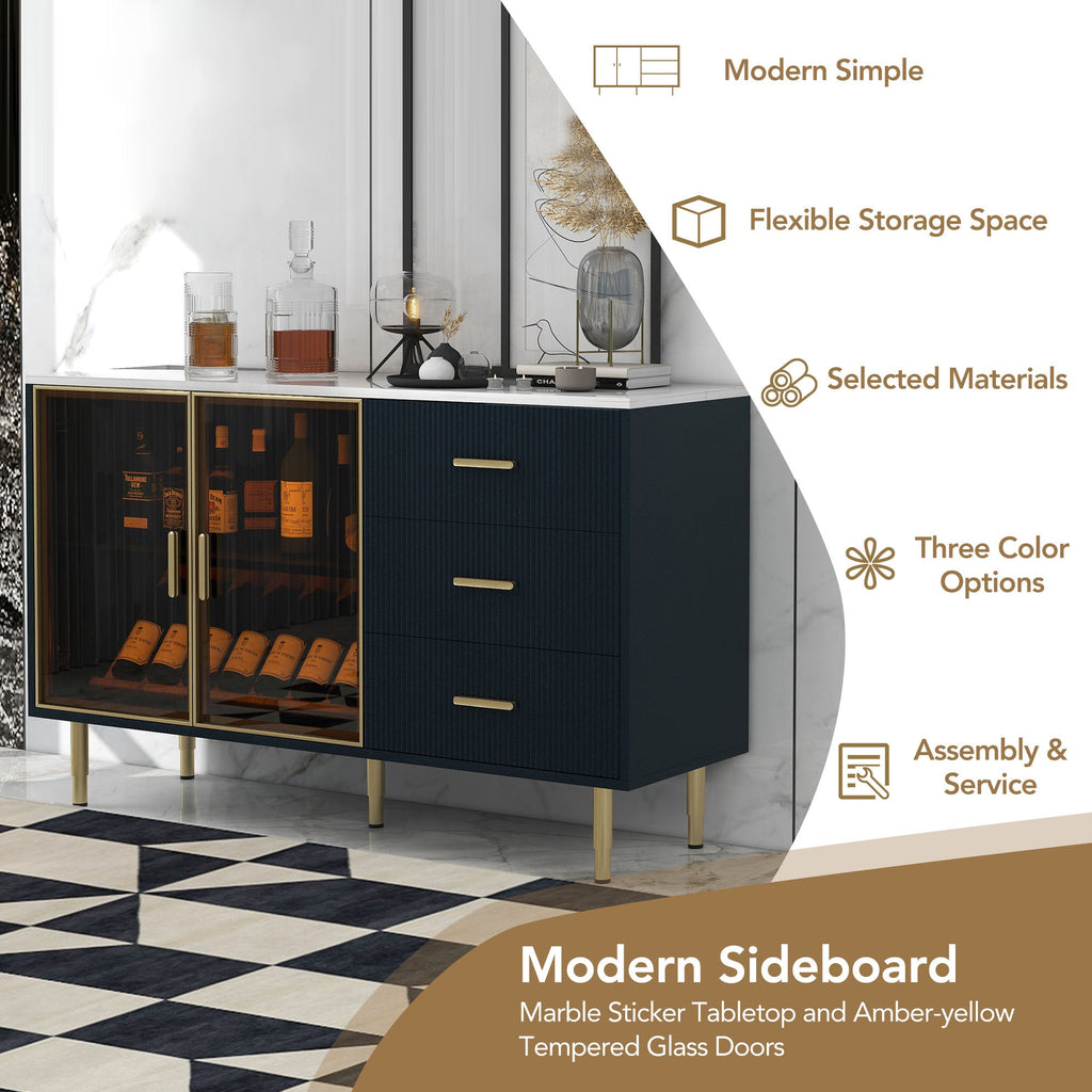 Modern Sideboard MDF Buffet Cabinet with Marble Sticker Tabletop