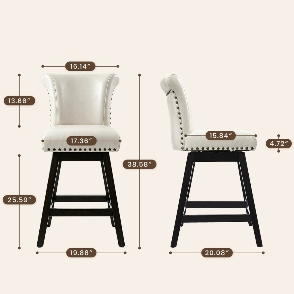 Firmoz Vintage Wingback Swivel Bar Stools with Nailhead Trim & Solid Wood Legs
