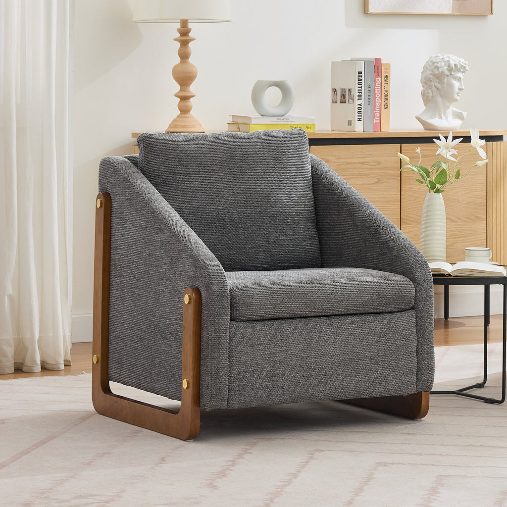 Modern Upholstered Armchair with Wooden Side Frame