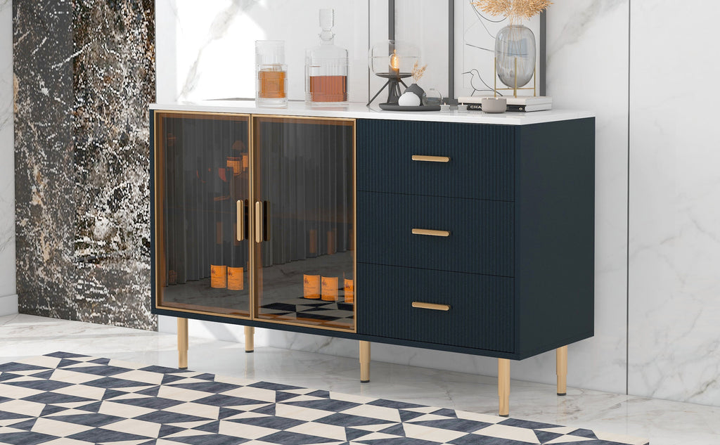 Modern Sideboard MDF Buffet Cabinet with Marble Sticker Tabletop
