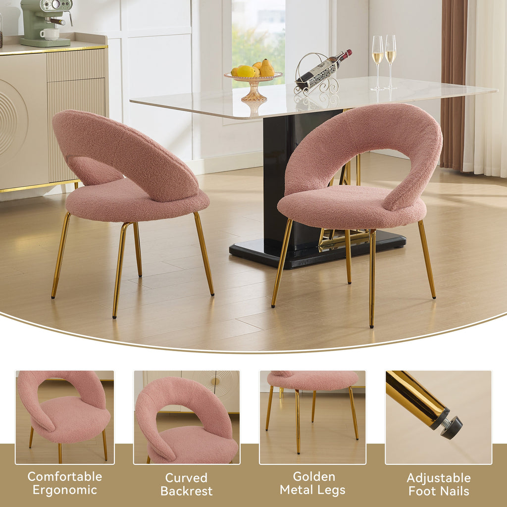 Velvet/Teddy Fabric Dining Chairs with Curved Backrest