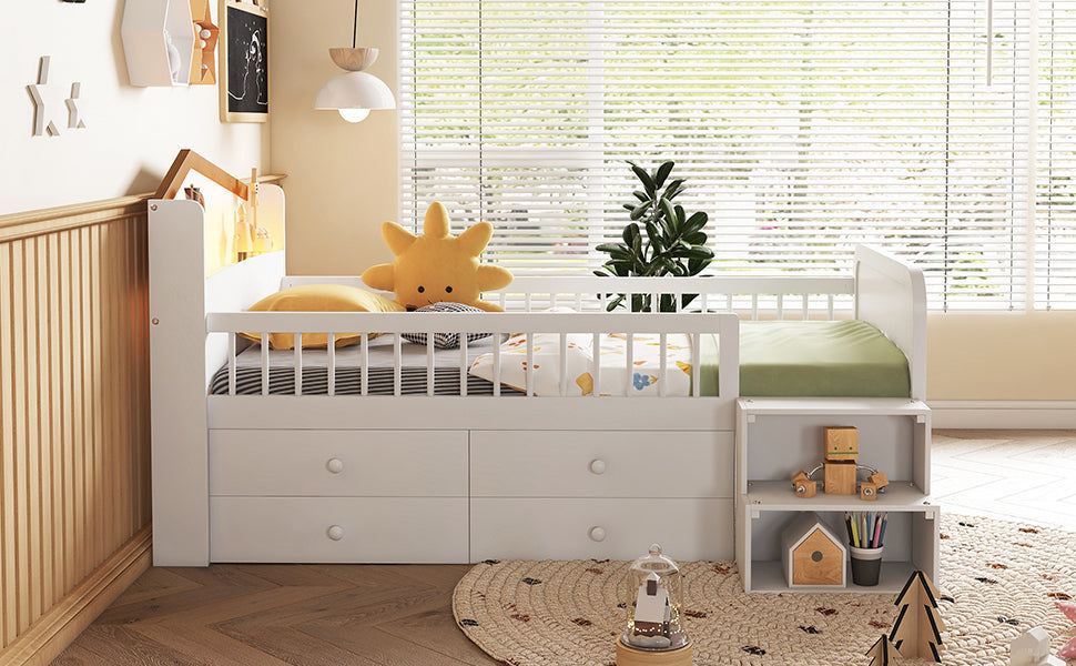 Wooden Twin Loft Bed with House Shape Headboard