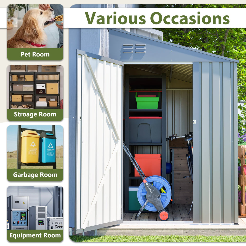 4x7 FT Lean To Shed Olive Grey Heavy Duty Steel Outdoor Garden Storage Case