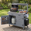 54.1" Outdoor Kitchen Island with High Shelf, Stainless Steel Top & Storage Cabinet
