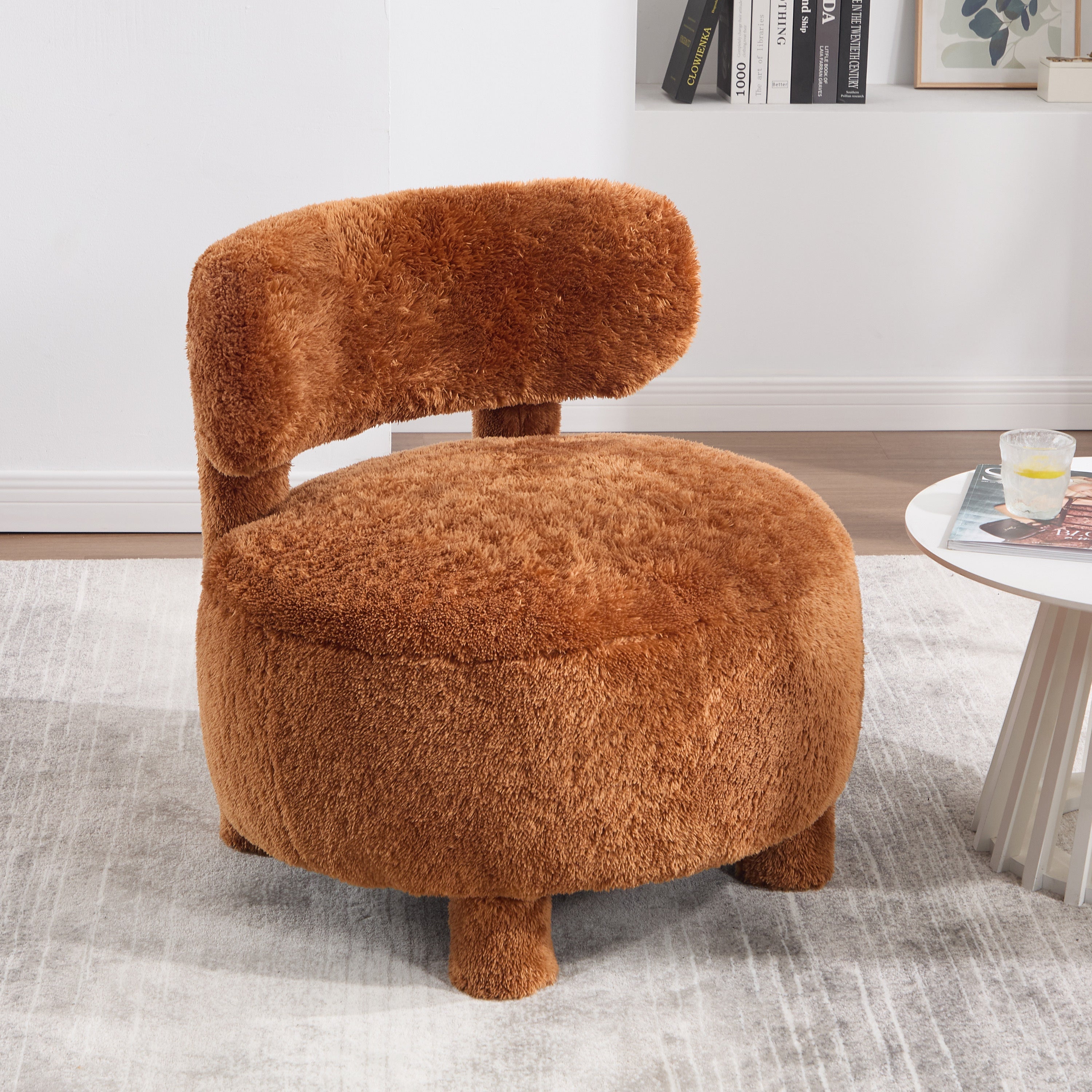 Fur/Teddy Fabric Armless Accent Chair with Curved Backrest