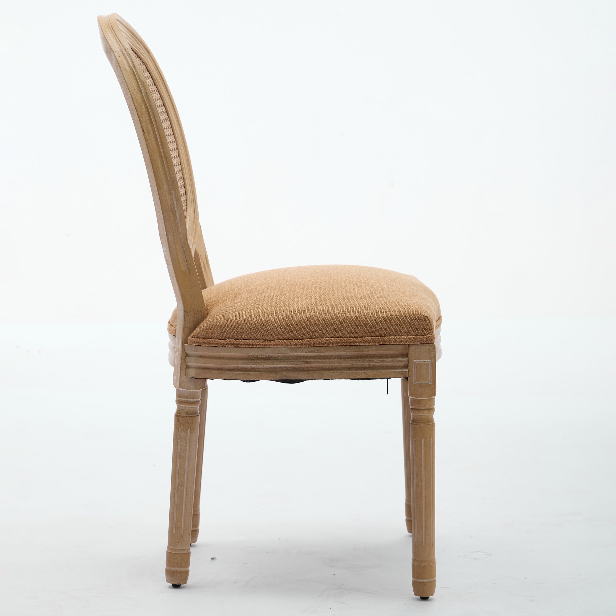 French Style Linen Fabric Rattan Back Dining Chairs (Set of 2)
