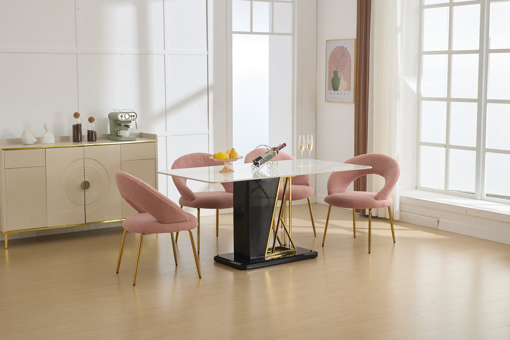 Velvet/Teddy Fabric Dining Chairs with Curved Backrest