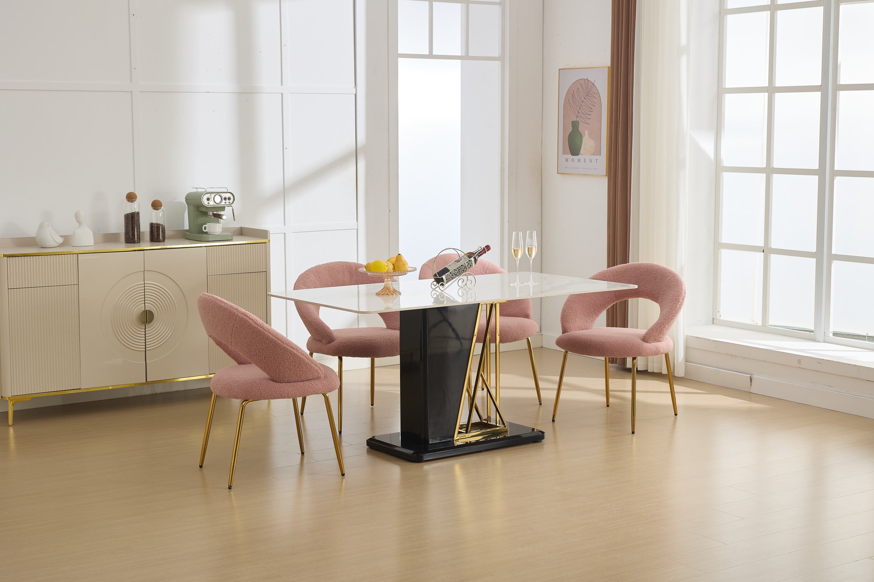 Velvet/Teddy Fabric Dining Chairs with Curved Backrest