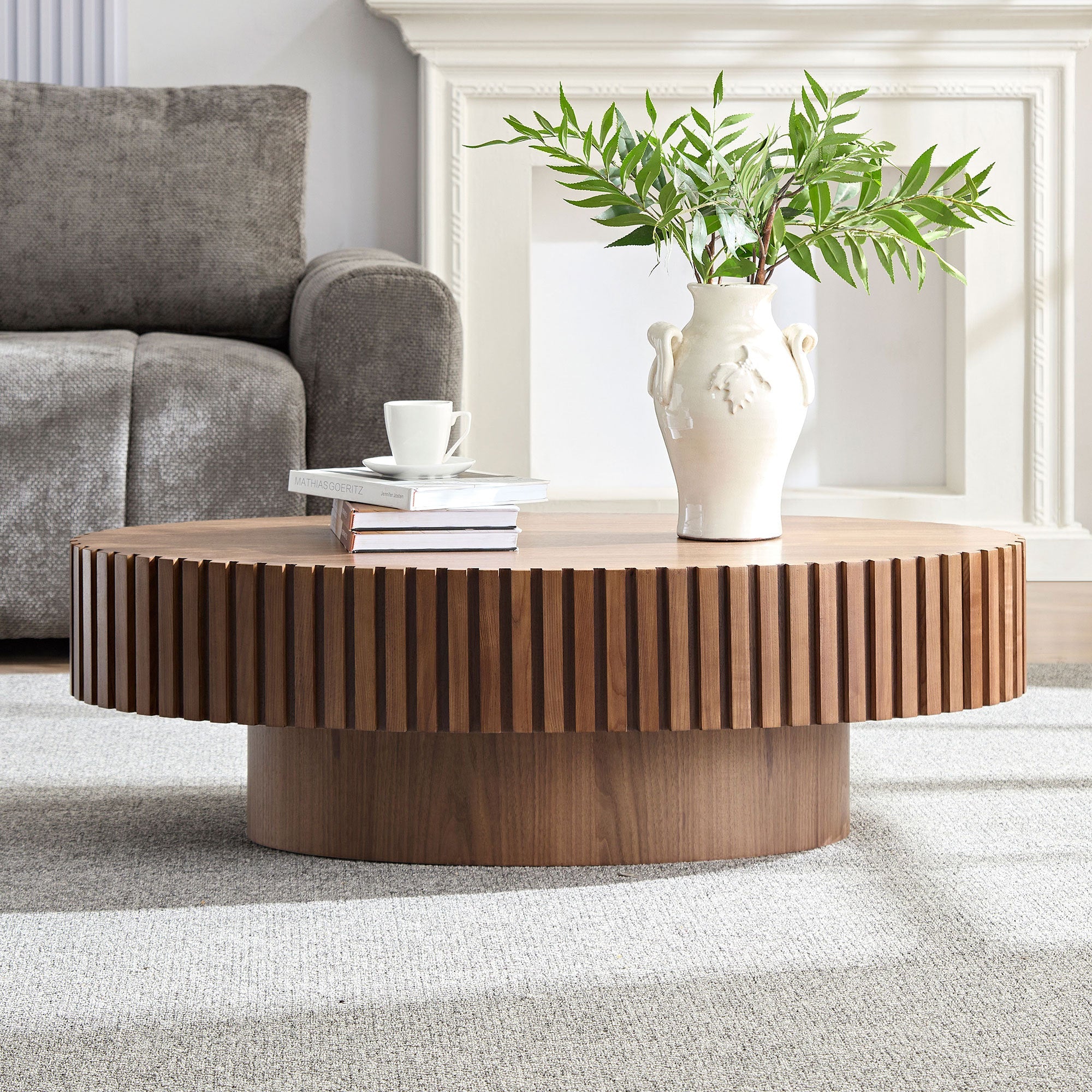 43.70 Inch Modern Handcraft Drum and Oval Coffee Table