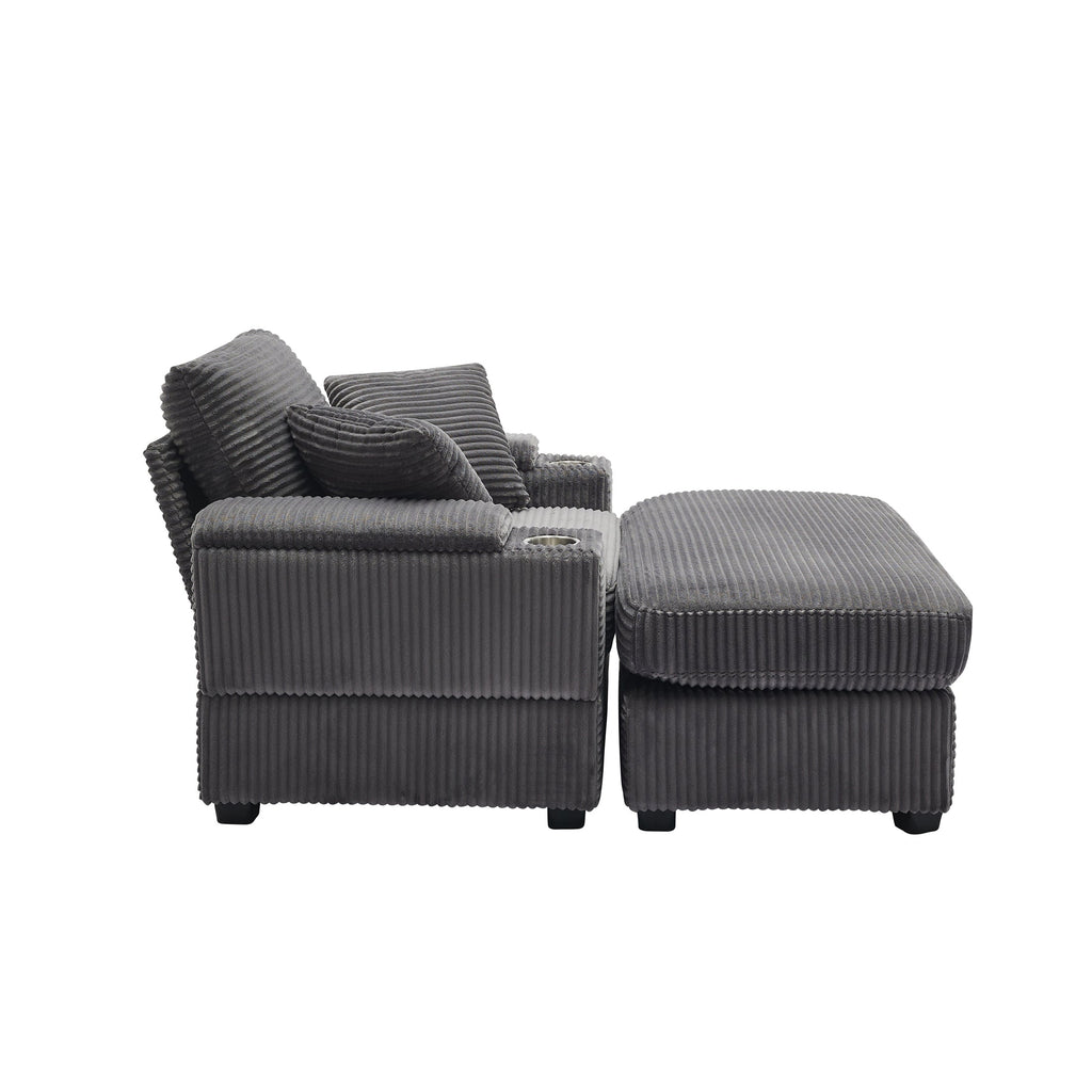 Corduroy Upholstered Chaise Lounge Sofa with Handrail Storage