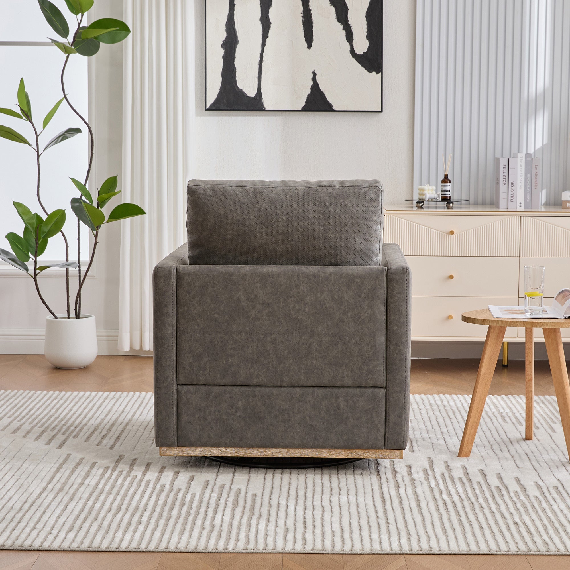 Modern Square Chenille Upholstered Swivel Accent Chair