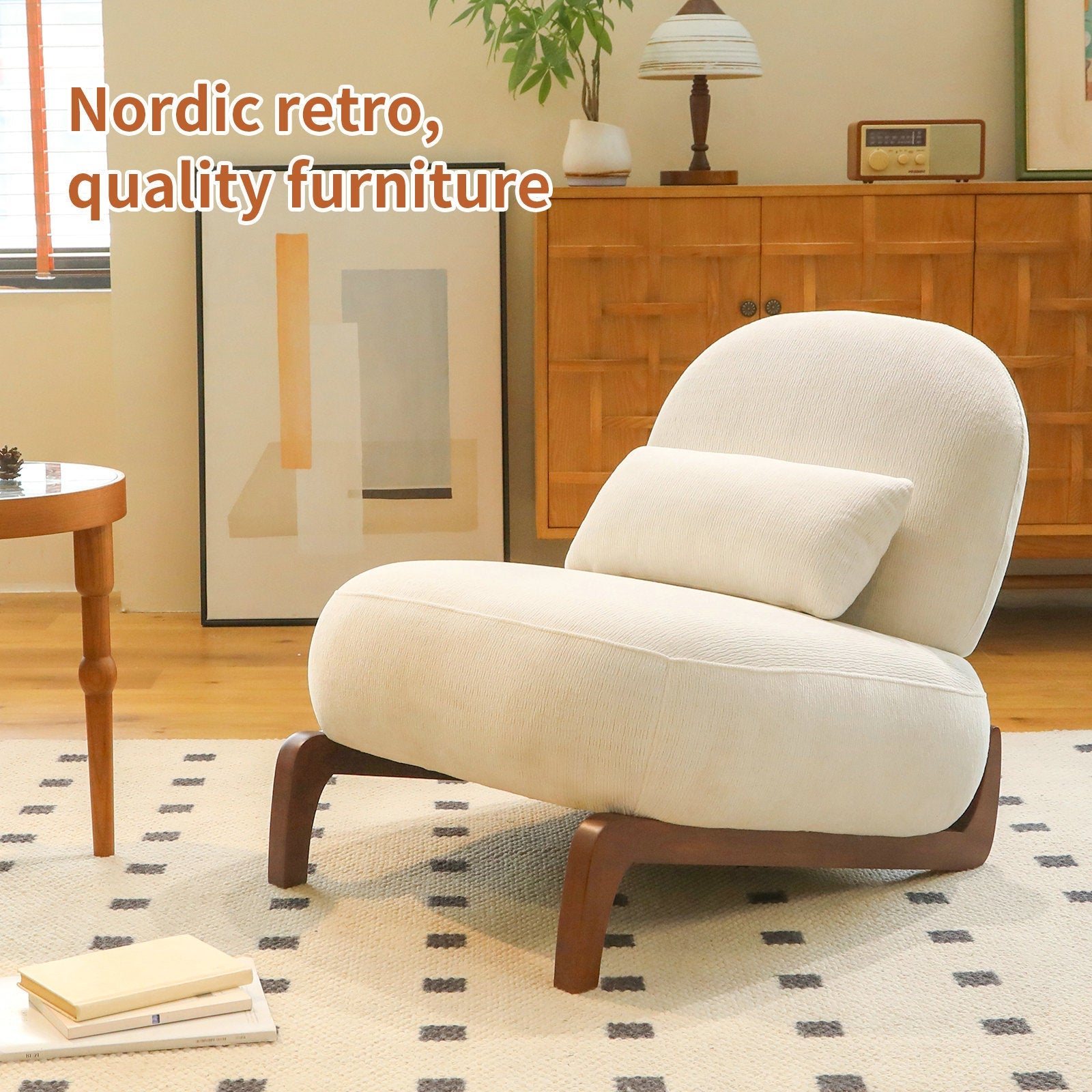Velvet Accent Chair with Solid Wood Legs