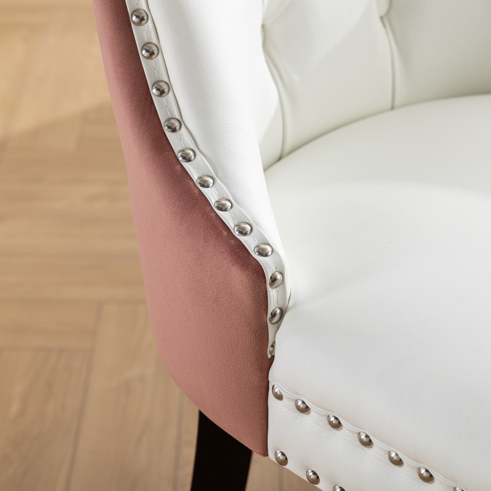 Tufted Solid Wood PU Upholstered Dining Chair with Wood Legs (Set of 2)