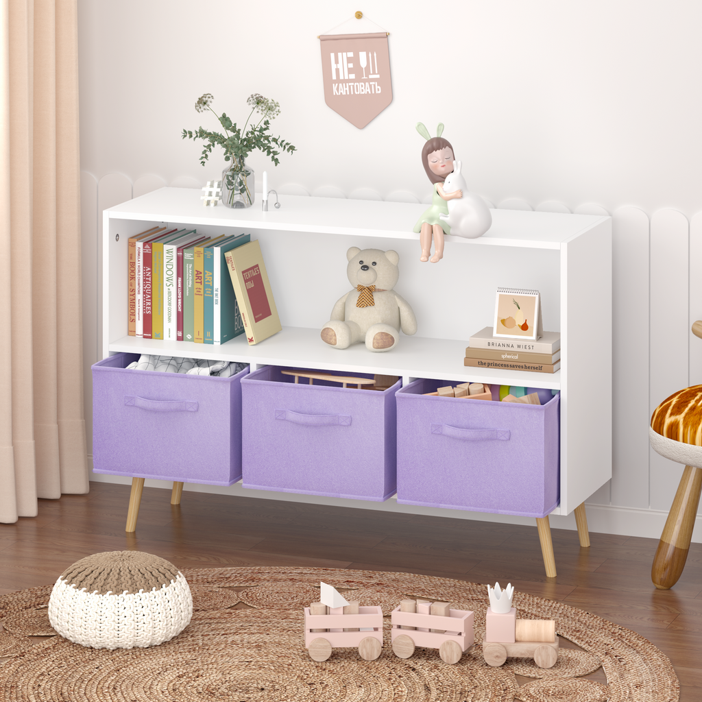 Children's Book Display Kids Bookcase with 3 Fabric Bins