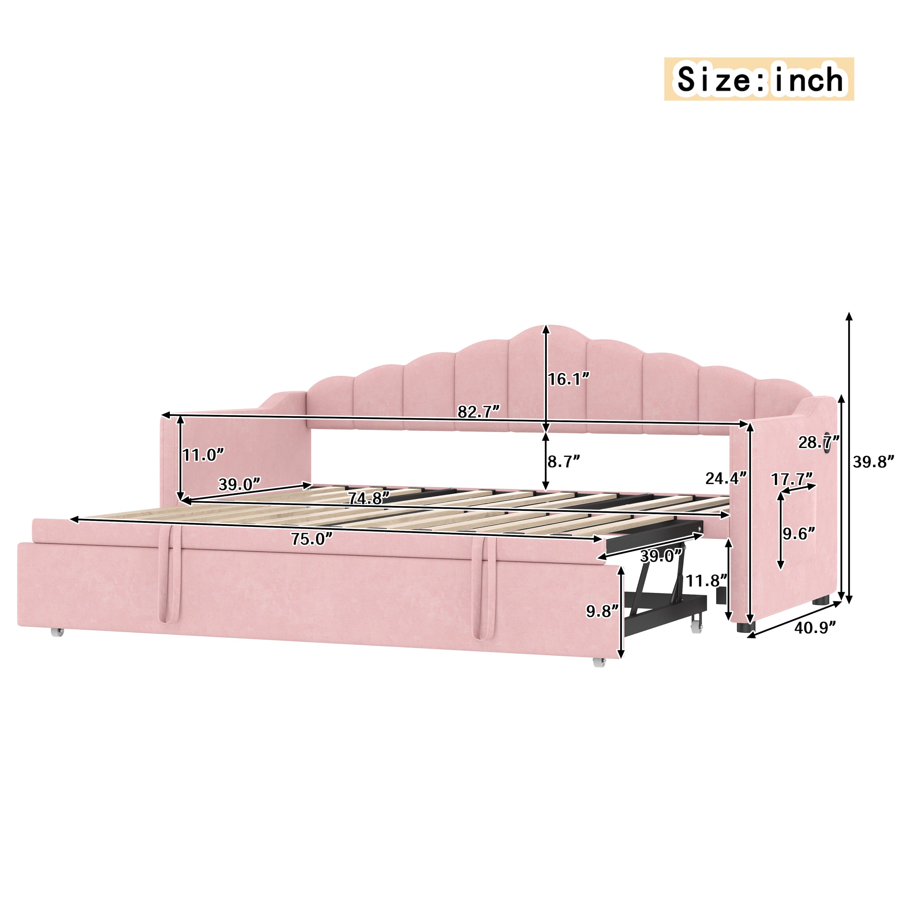Upholstered Twin Size Daybed with Adjustable Height